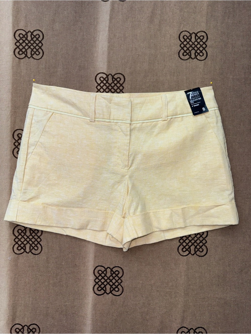 New York And Company NWT! Women'S Yellow Linen Blend Stretch Signature Fit 4" Sh